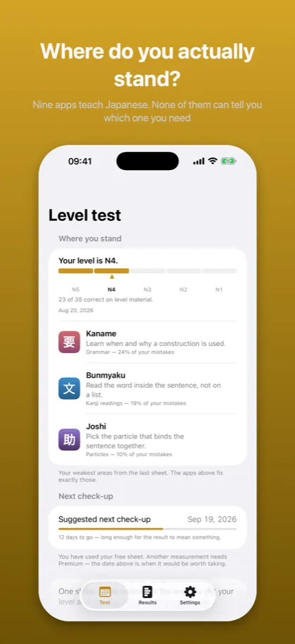 Where do you actually stand? Nine apps teach Japanese. None of them can tell you which one you need